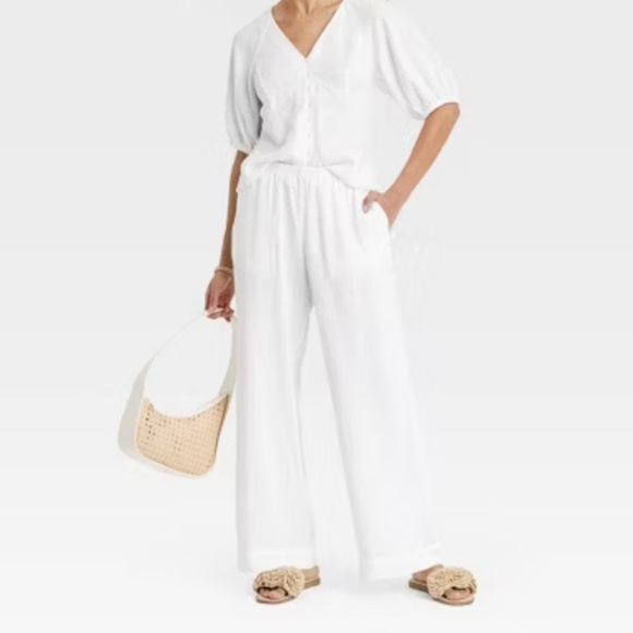 A New Day Woman’s White Mid rise Wide Leg Lightweight Linen Pants Size Medium - Picture 12 of 12